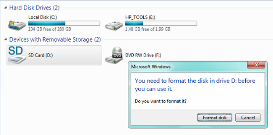 How do I format an SD card with error?